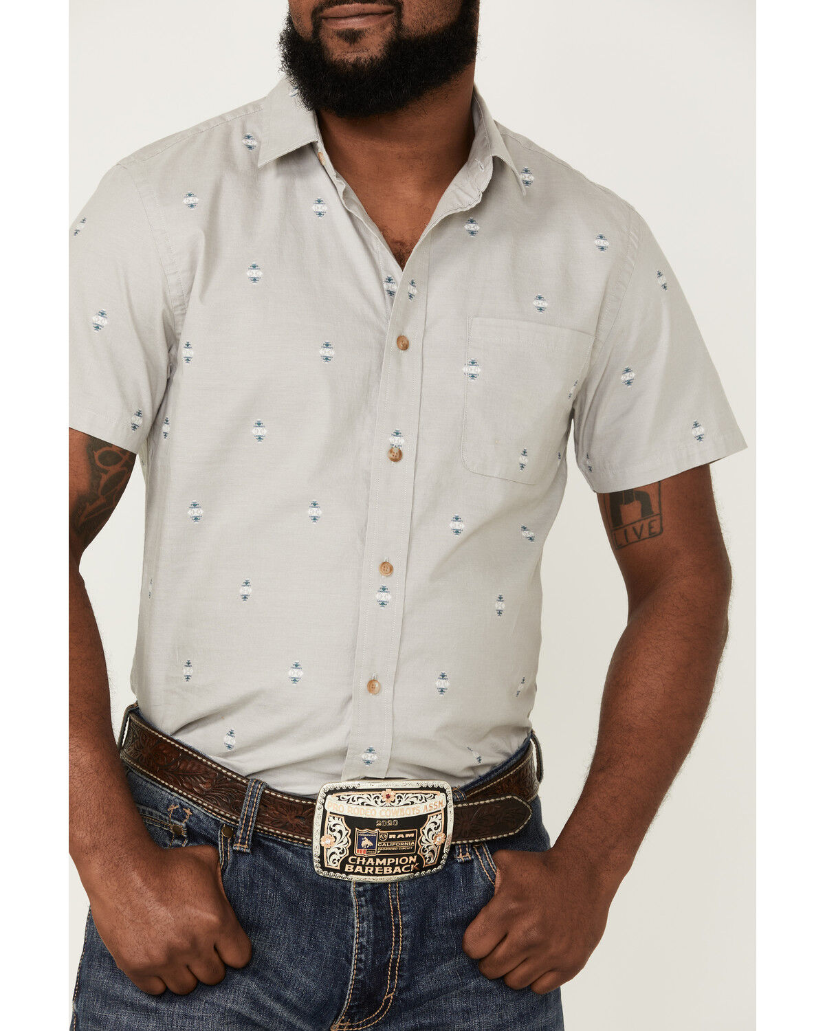 Image #3 - Pendleton Men's Carson Chambray Dobby Short Sleeve Button Down Western Shirt, Grey, hi-res