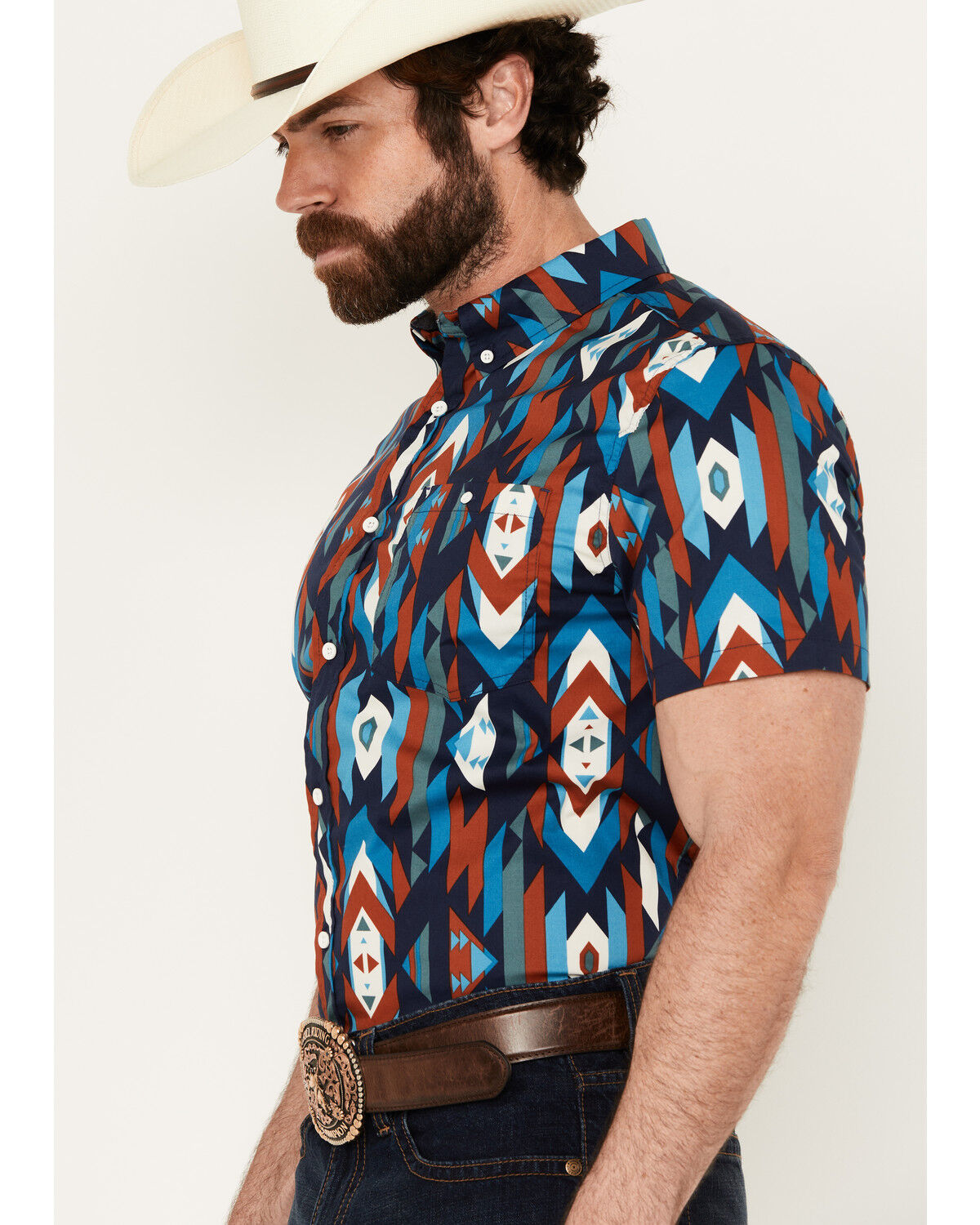 Image #2 - RANK 45® Men's Raflame Southwestern Print Button-Down Stretch Western Shirt, Dark Orange, hi-res