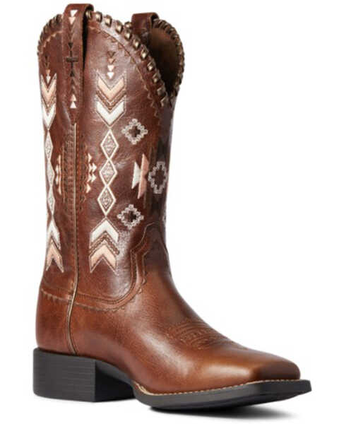 Ariat Women's Canyon Tan Round Up Skyler Full-Grain Western Boot - Wide Square Toe , Brown, hi-res