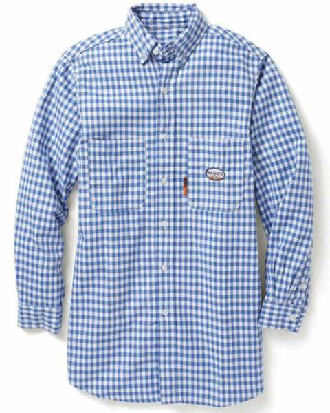 Rasco Men's FR Plaid Print Long Sleeve Button Down Work Shirt , Light Blue, hi-res