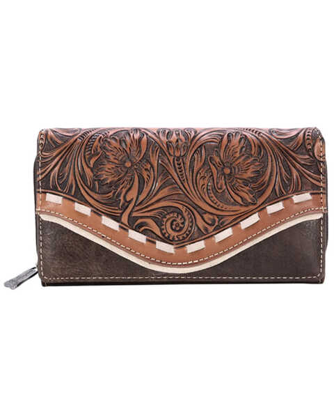 Montana West Women's Brown Trinity Ranch Tooled Collection Wallet, Coffee, hi-res