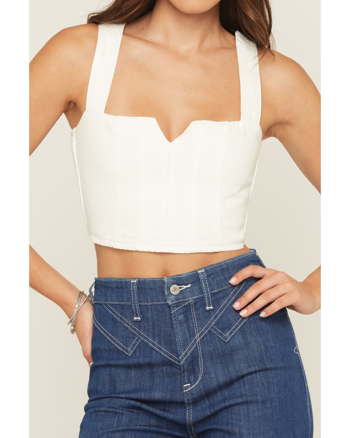 Image #3 - Show Me Your Mumu Women's Crossroads Corset Sleeveless Denim Top, White, hi-res