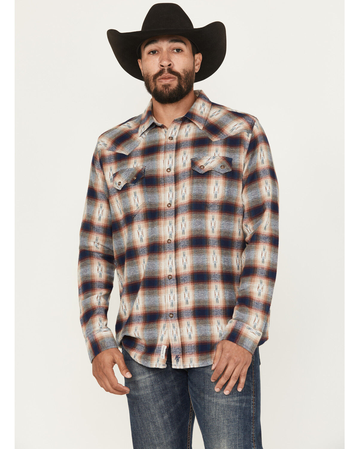 Image #1 - Moonshine Spirit Men's Sunburst Plaid Print Long Sleeve Button-Down Flannel Shirt, Tan, hi-res