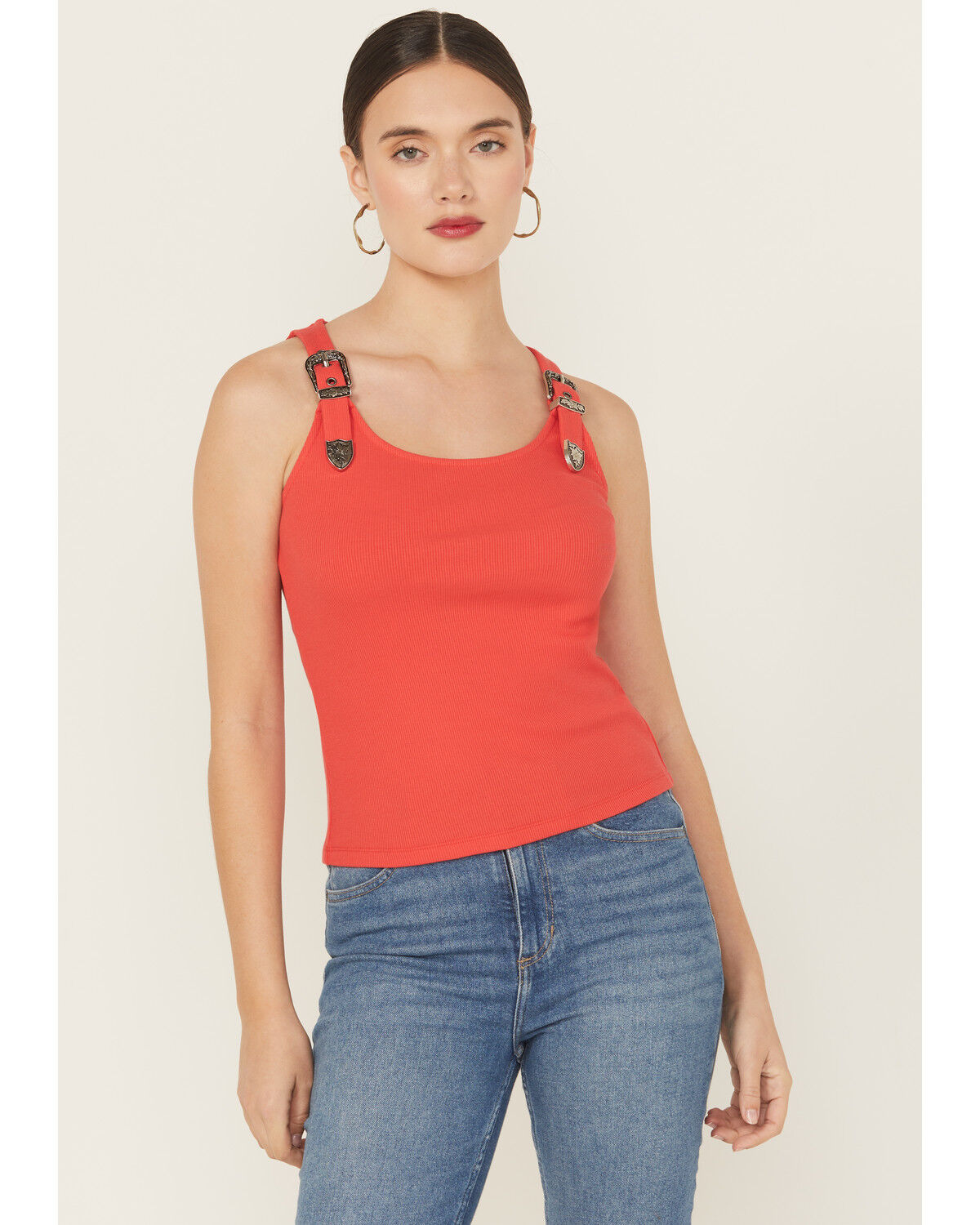 Image #2 - Idyllwind Women's Wylie Rib Knit Buckle Tank, Coral, hi-res