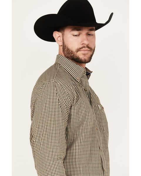 Image #2 - George Strait by Wrangler Men's Checkered Print Long Sleeve Button-Down Western Shirt, Tan, hi-res