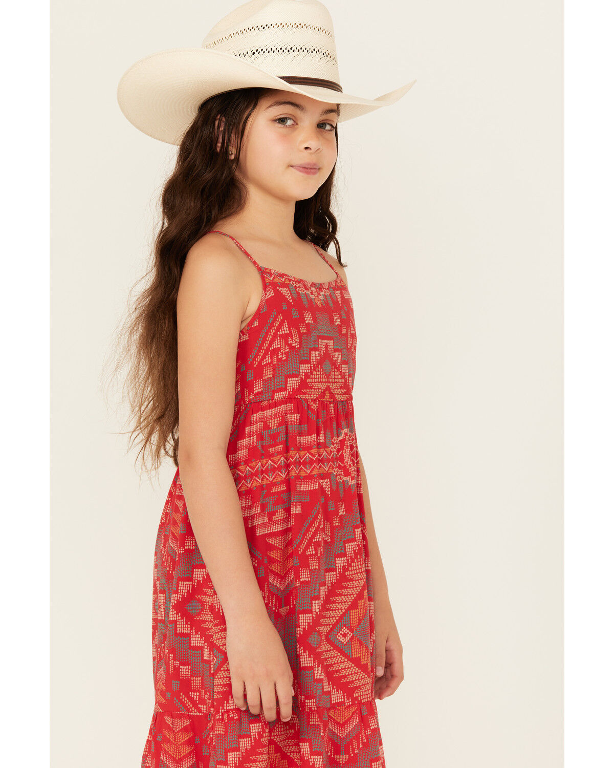 Image #2 - Wrangler Girls' Southwestern Print Sleeveless Maxi Dress, Red, hi-res