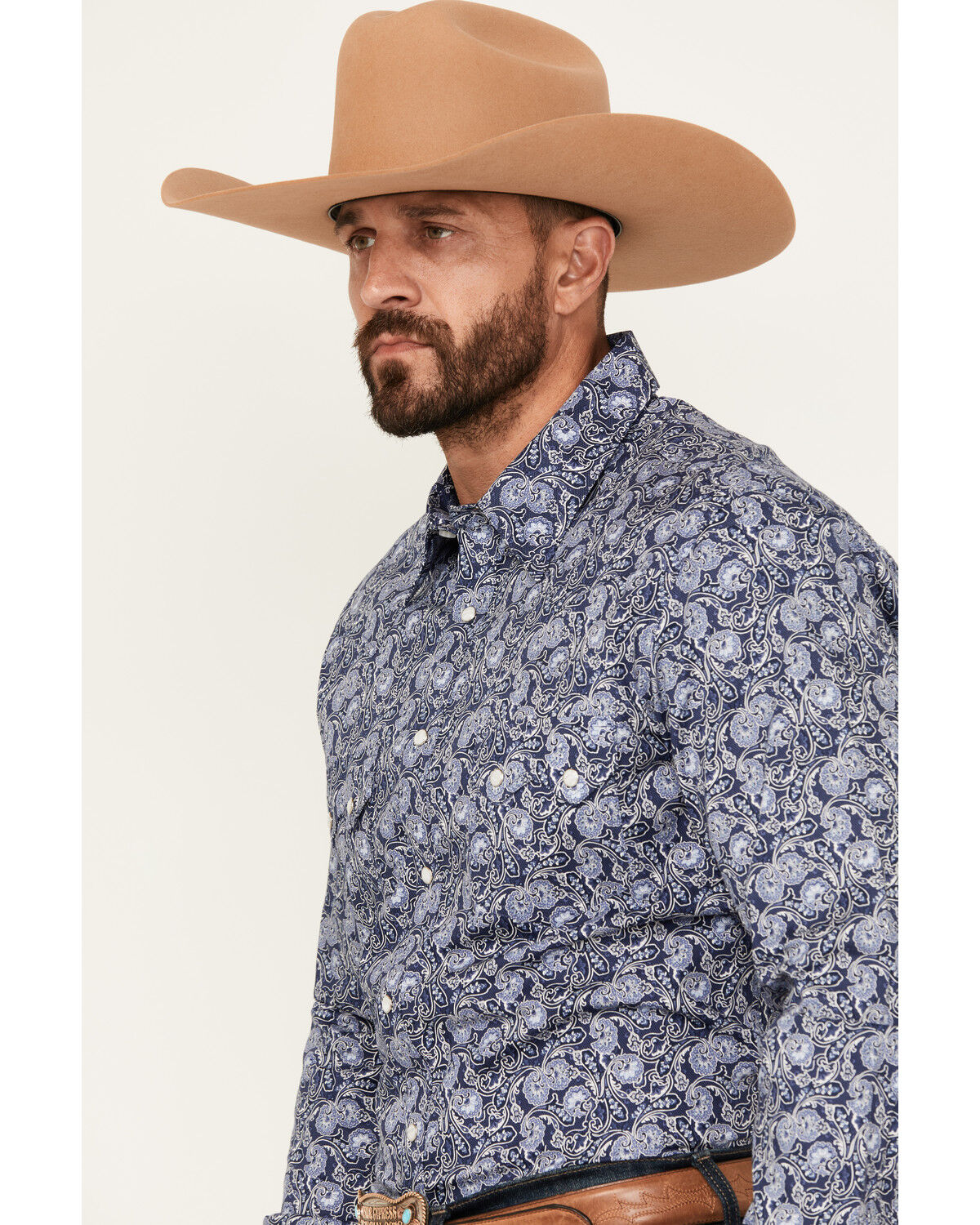 Image #2 - Rock & Roll Denim Men's Paisley Print Long Sleeve Snap Stretch Western Shirt, Blue, hi-res
