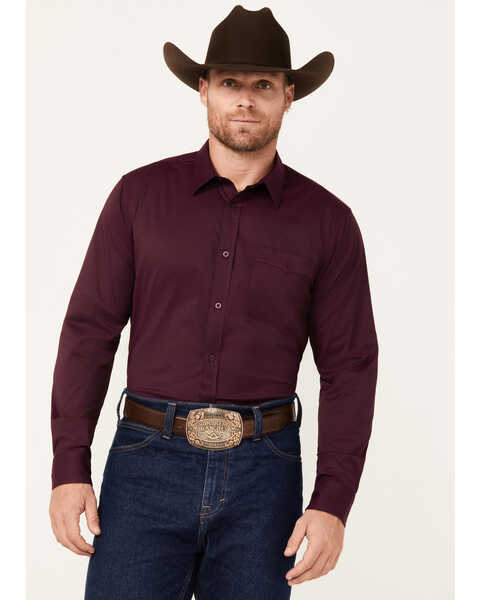 RANK 45® Men's Logo Long Sleeve Button-Down Performance Western Shirt, Grape, hi-res