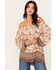 Wild Moss Women's Floral Border Peasant Top, Ivory, hi-res