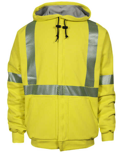 National Safety Apparel Men's FR Vizable Hi-Vis Waffle Weave Zip Front Work Sweatshirt- Tall , Bright Yellow, hi-res