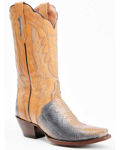 Image #1 - Dan Post Women's Zacatecas Exotic Watersnake Western Boots - Snip Toe, Beige/khaki, hi-res