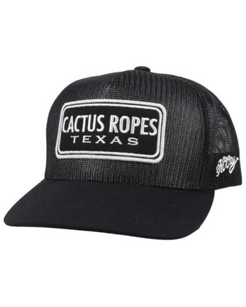 HOOey Men's Black On Block Cactus Ropes Patch Mesh Ball Cap , Black, hi-res