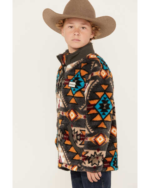 Image #2 - Hooey Boys' Southwestern Print Quarter-Zip Fleece Pullover, Brown, hi-res