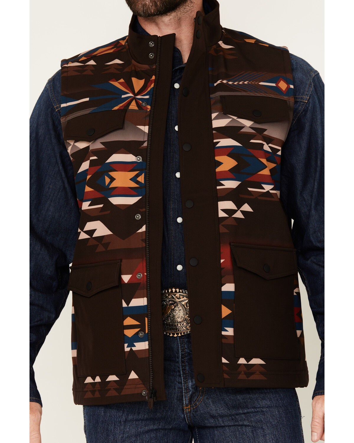 Image #3 - RANK 45&reg; Men's Southwestern Print Softshell Vest, Coffee, hi-res