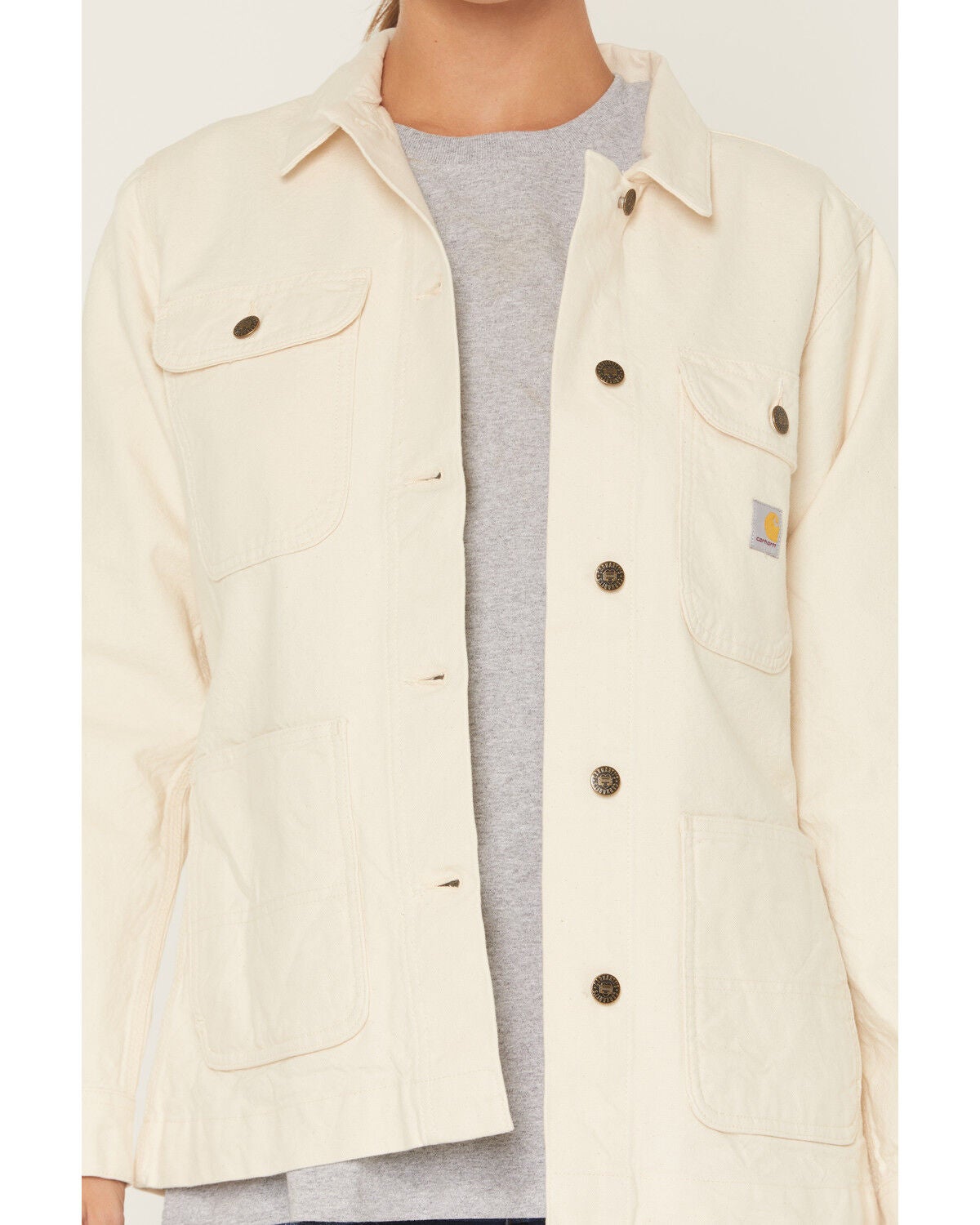 Image #3 - Carhartt Women's Rugged Flex&reg; Loose Fit Canvas Chore Jacket, Cream, hi-res