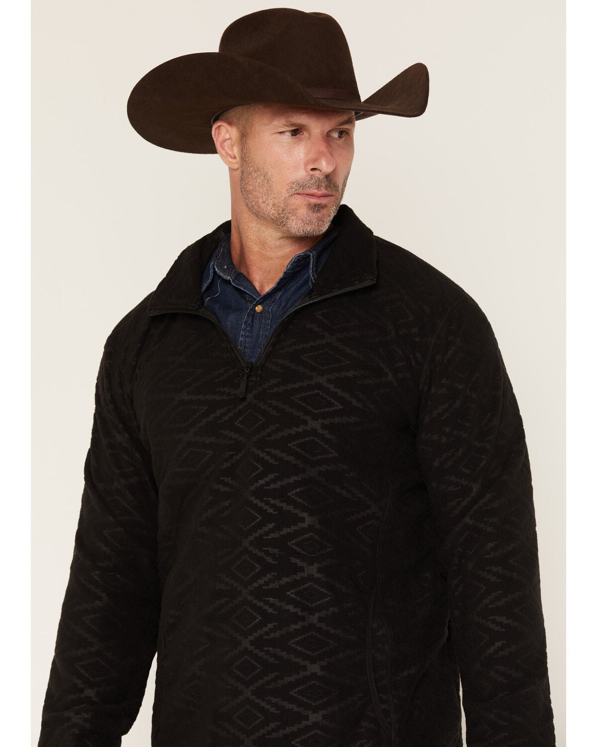 Image #2 - Panhandle Slim Men's Southwestern Print Embossed 1/4 Zip Pullover, Black, hi-res