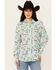 Image #1 - Roper Women's Desert Printed Long Sleeve Pearl Snap Western Shirt, Teal, hi-res