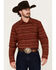 Image #1 - Blue Ranchwear Men's Range Striped Long Sleeve Snap Western Shirt, Red, hi-res