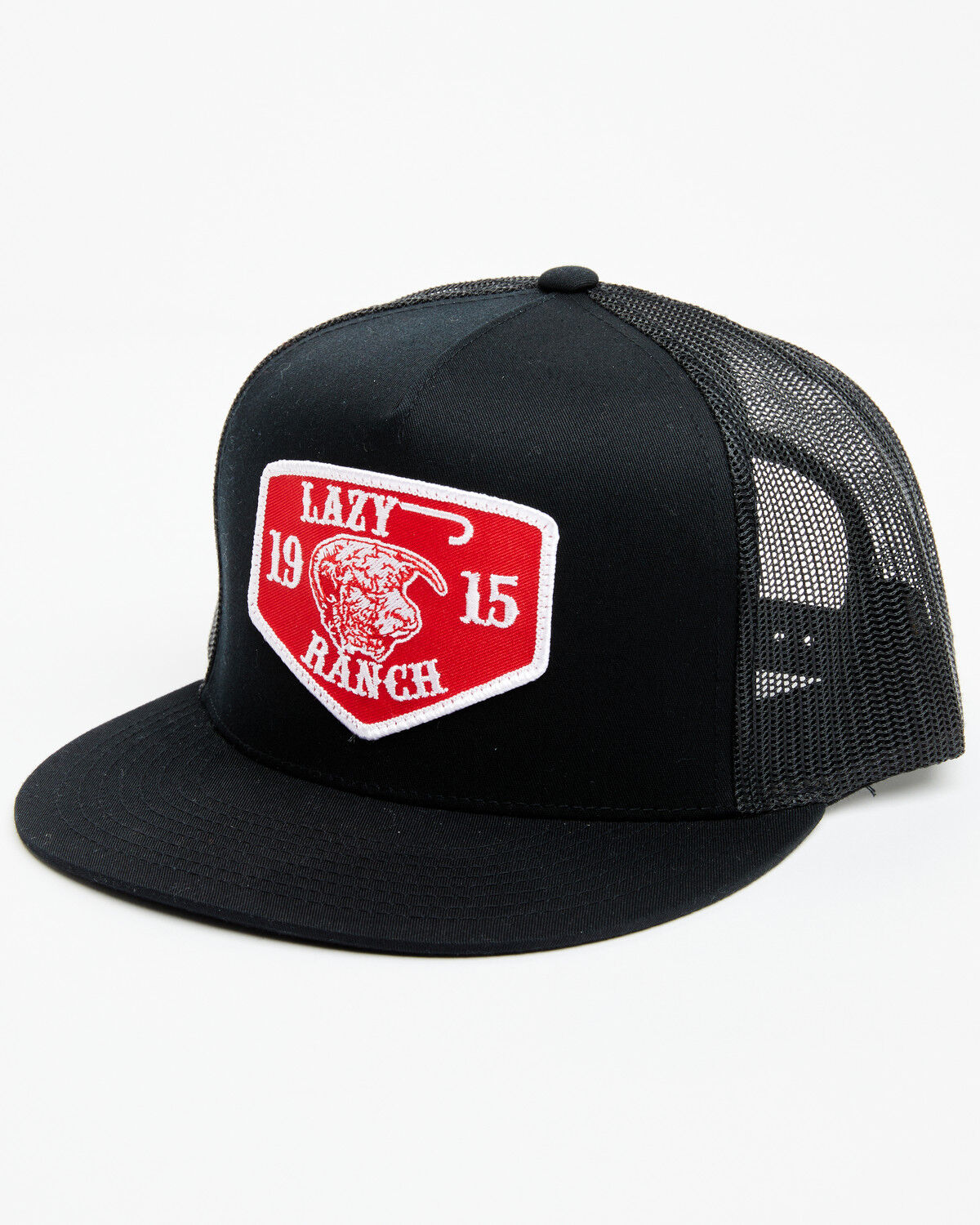Image #1 - Lazy J Ranchwear Men's Red Ranch Logo Patch Soft-Mesh Ball Cap, Black, hi-res