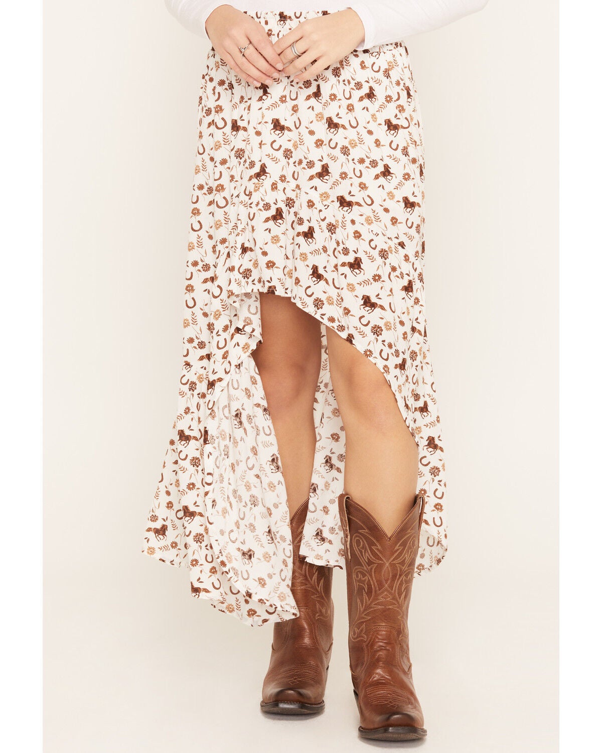 Image #2 - Wild Moss Women's Western Conversational Print High-Low Midi Skirt, Ivory, hi-res