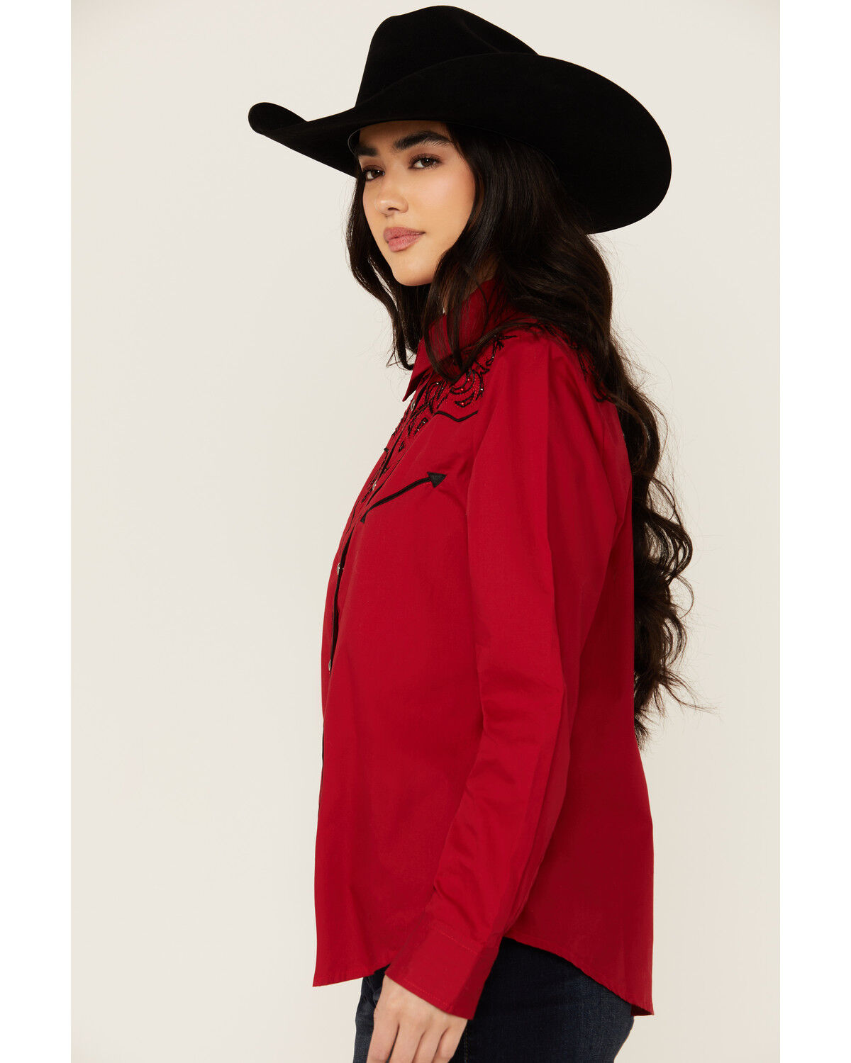 Image #2 - Avalon Women's Embroidered Long Sleeve Snap Western Shirt, Red, hi-res