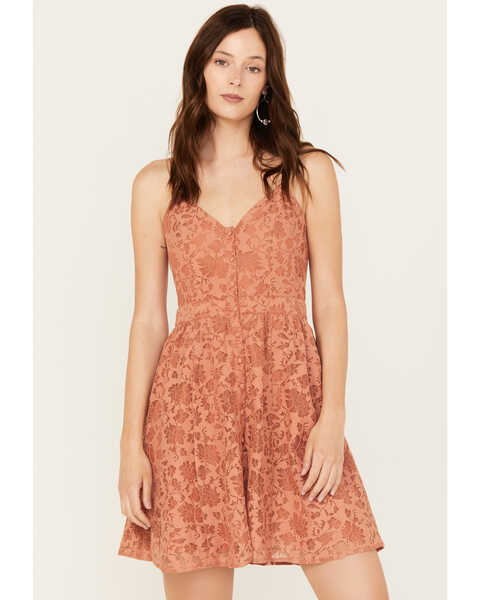 Image #1 - Molly Bracken Women's Lace Button-Down Sleeveless Mini Dress, Rust Copper, hi-res