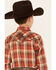 Image #4 - Roper Boys' Plaid Print Cowboy Embroidery Long Sleeve Pearl Snap Western Shirt, Rust Copper, hi-res