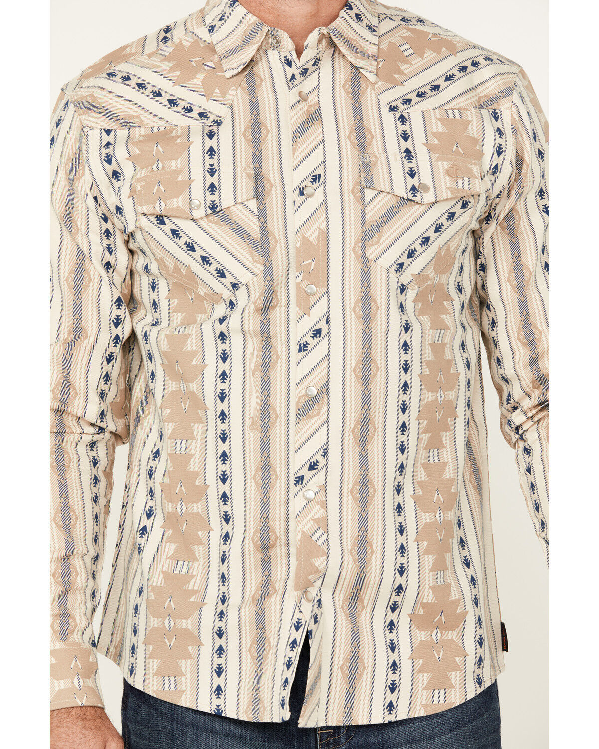 Image #3 - Cody James Men's FR Sedona Southwestern Striped Long Sleeve Pearl Snap Western Work Shirt, Khaki, hi-res
