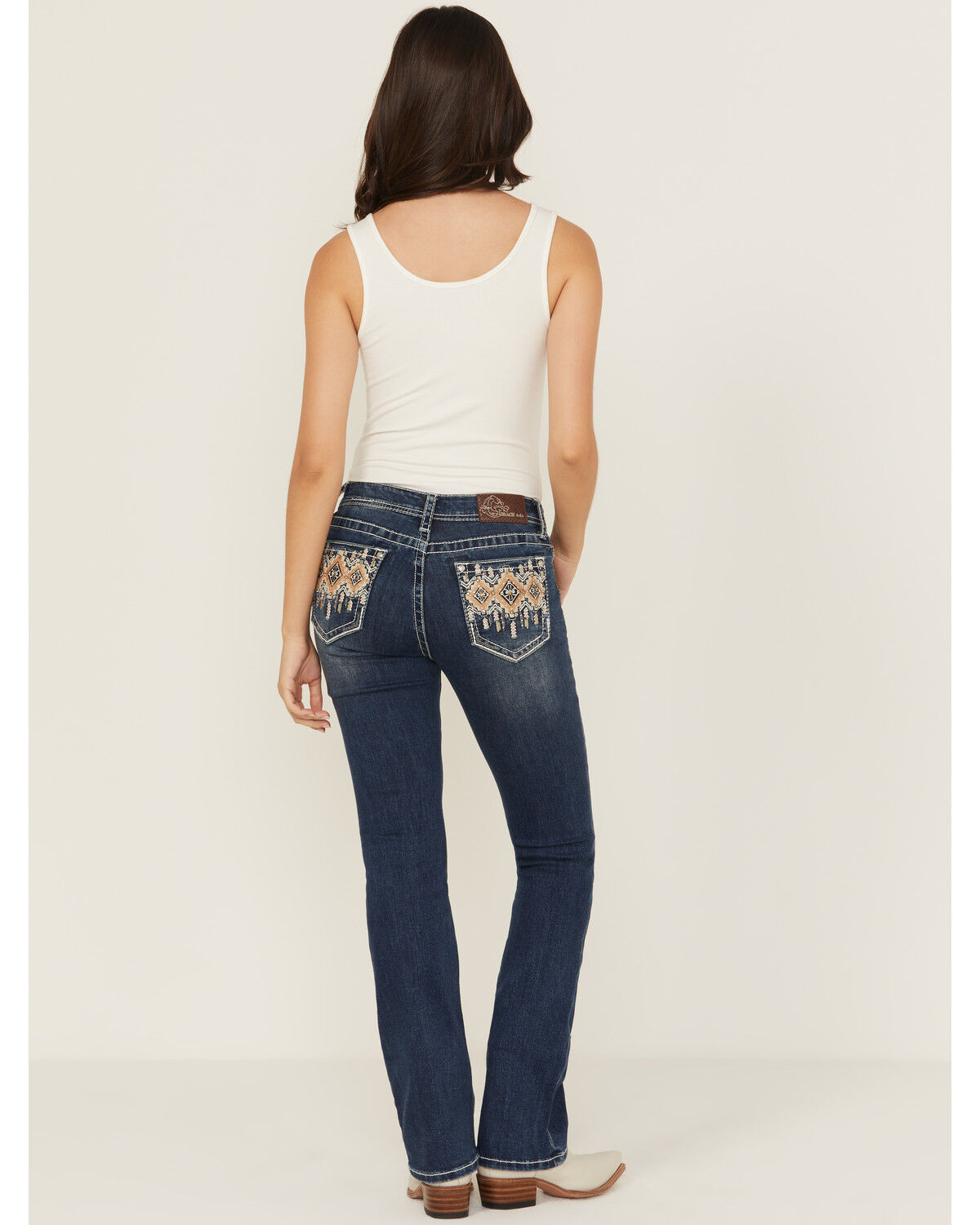 Image #1 - Grace in LA Women's Medium Wash Diamond Embroidered Mid Rise Bootcut Stretch Denim Jeans, Medium Wash, hi-res