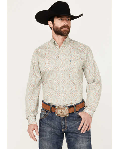 Image #1 - Stetson Men's Medallion Long Sleeve Button Down Western Shirt, Turquoise, hi-res