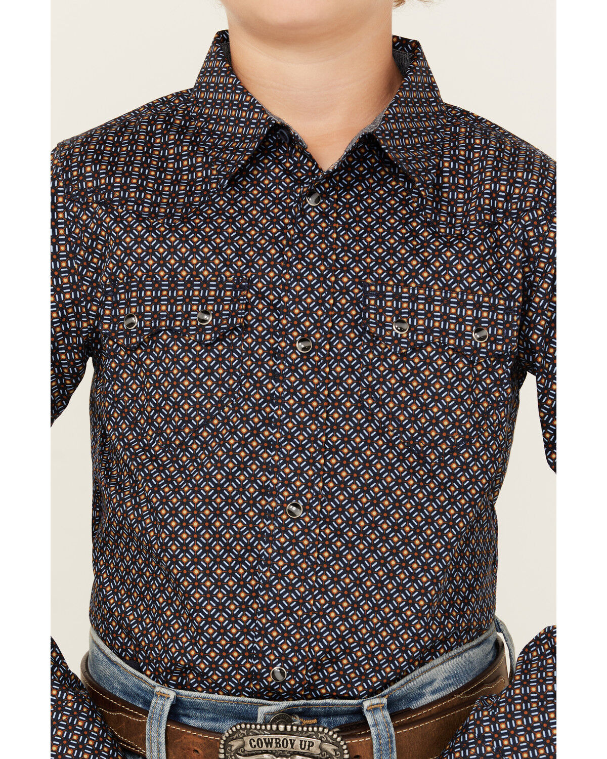 Image #3 - Cody James Boys' Dotted Long Sleeve Snap Western Shirt, Dark Blue, hi-res