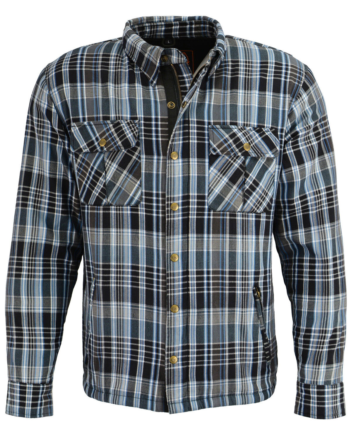Image #1 - Milwaukee Performance Men's Aramid Flannel Biker Jacket - 3X, Black/blue, hi-res