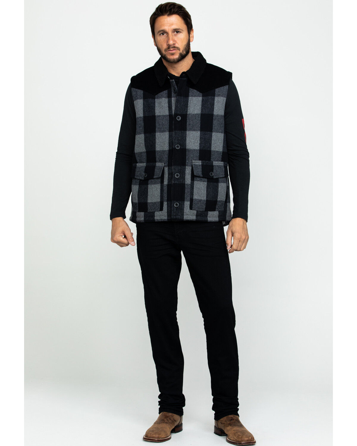 Image #6 - Moonshine Spirit Men's Countryman Buffalo Check Plaid Corduroy Vest , , hi-res