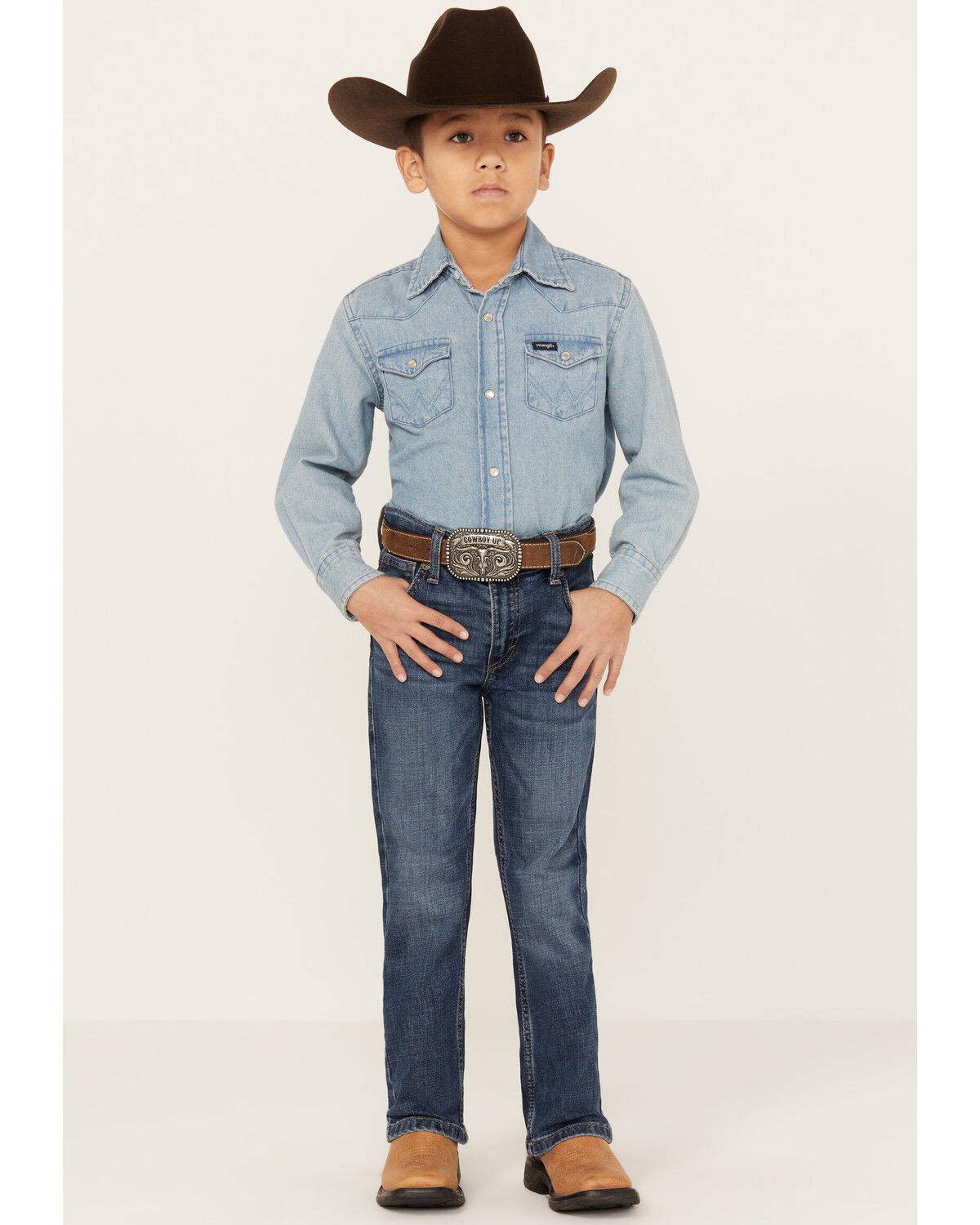 Image #1 - Wrangler Boys' Medium Wash Slim Fit Vintage Bootcut Denim Jeans, Medium Wash, hi-res