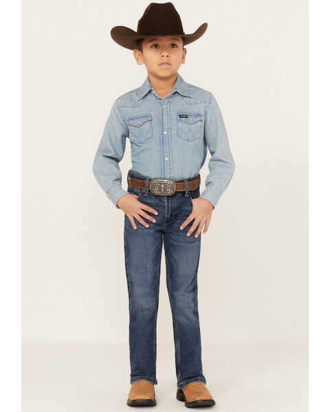 Wrangler Boys' Medium Wash Slim Fit Vintage Bootcut Denim Jeans, Medium Wash, hi-res