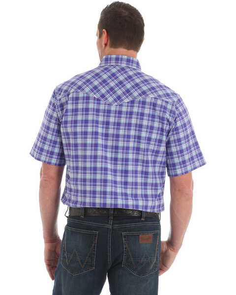 Image #2 - Wrangler 20X Men's Purple Plaid Advanced Comfort Short Sleeve Western Shirt , , hi-res