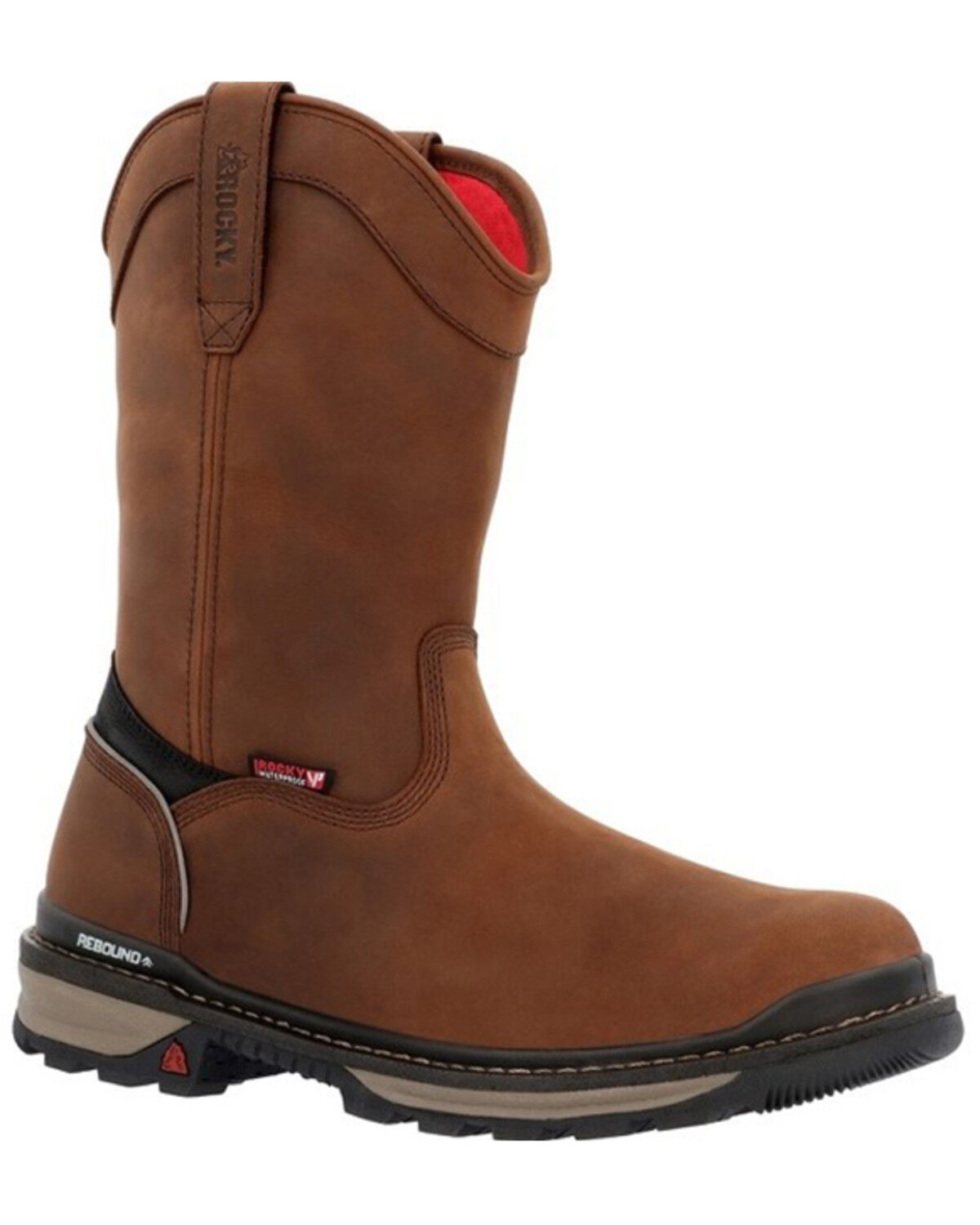 Image #1 - Rocky Men's Rams Horn Waterproof Pull-On Work Boots - Soft Toe, Dark Brown, hi-res