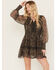 Idyllwind Women's Susie Ditsy Floral Print Long Sleeve Dress, Dark Brown, hi-res