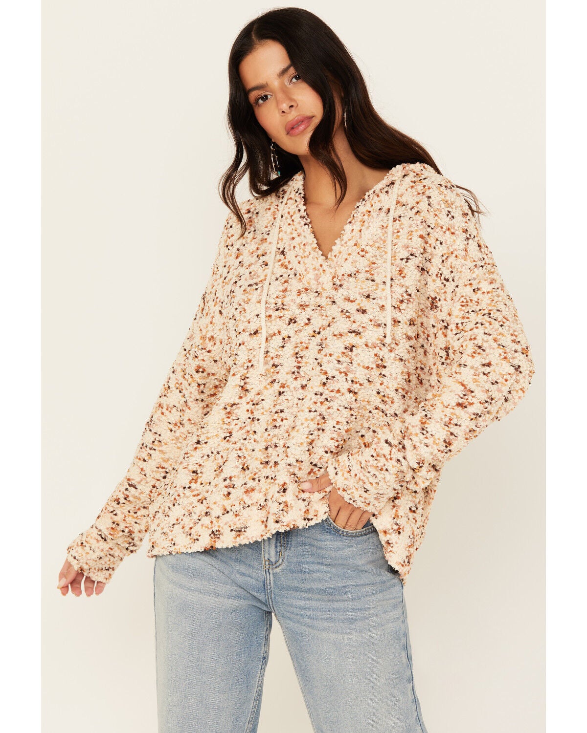 Cleo + Wolf Women's Popcorn Yarn Hoodie, Oatmeal, hi-res