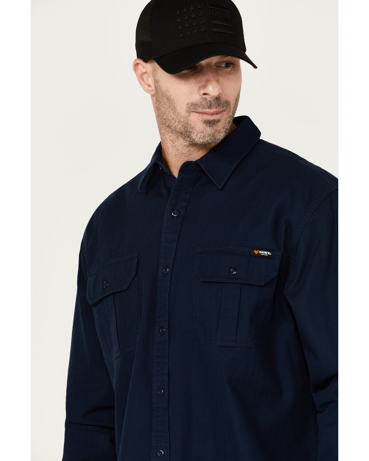Image #2 - Hawx Men's Long Sleeve Button-Down Work Shirt, Navy, hi-res