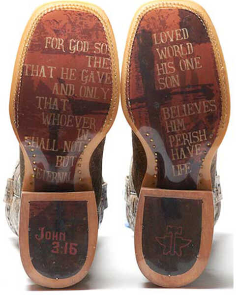 Image #2 - Tin Haul Men's John 3:16 Western Boots - Broad Square Toe, Brown, hi-res