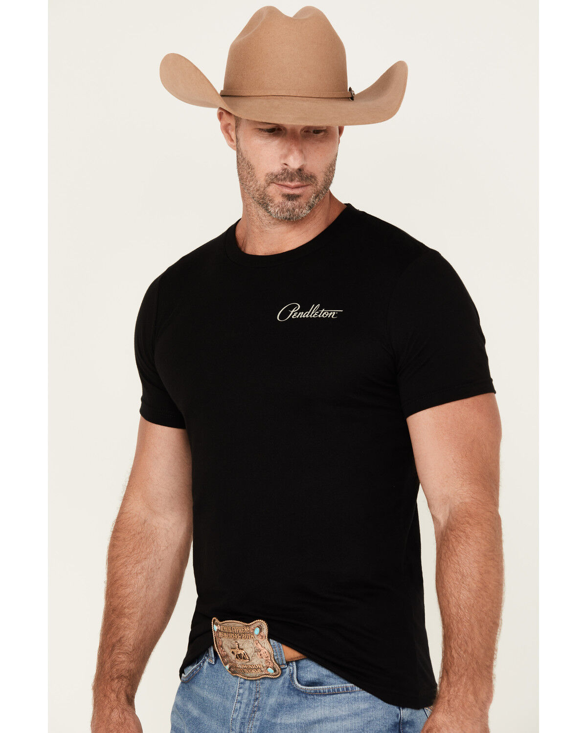 Image #4 - Pendleton Men's Boot Barn Exclusive Pinto Mountains Short Sleeve Graphic T-Shirt, Black, hi-res