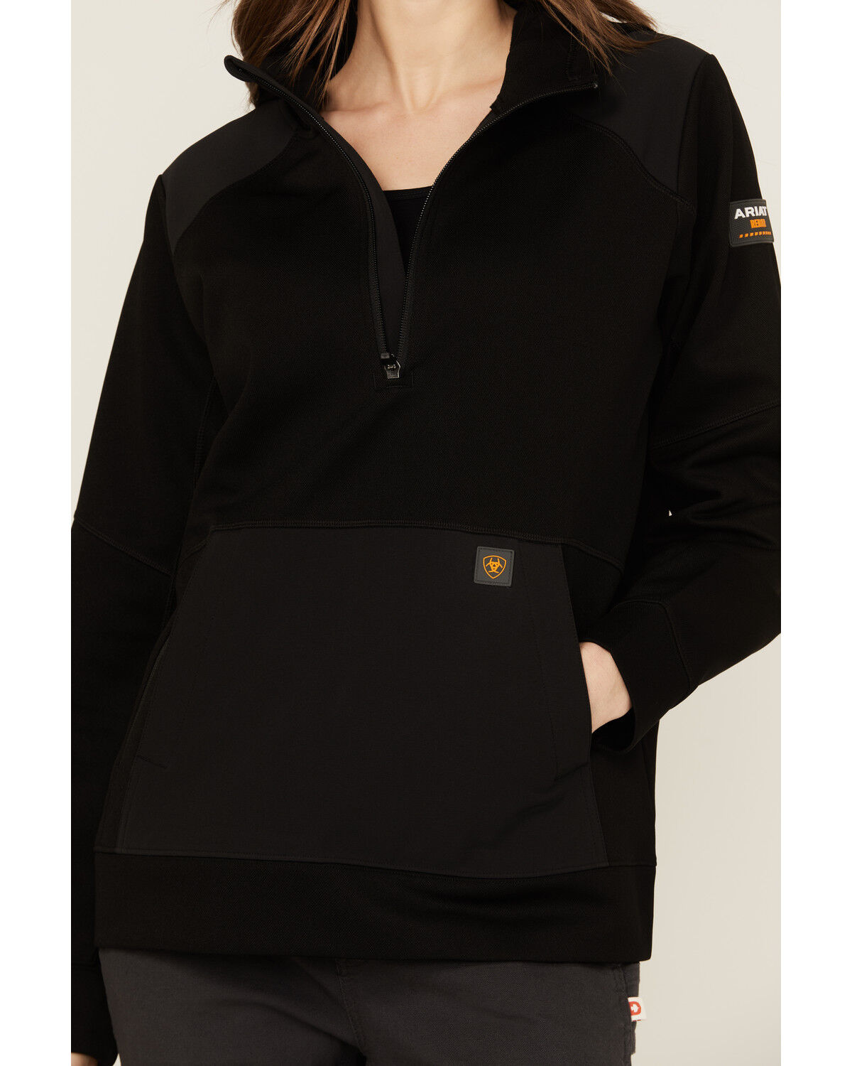 Image #3 - Ariat Women's Rebar WorkTek Reinforced 1/2 Zip Hooded Pullover, Black, hi-res