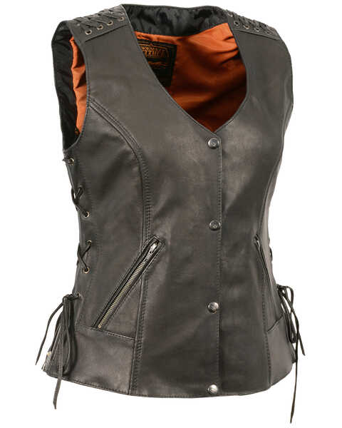 Milwaukee Leather Women's Lightweight Lace To Lace Snap Front Vest - 5X, Black, hi-res