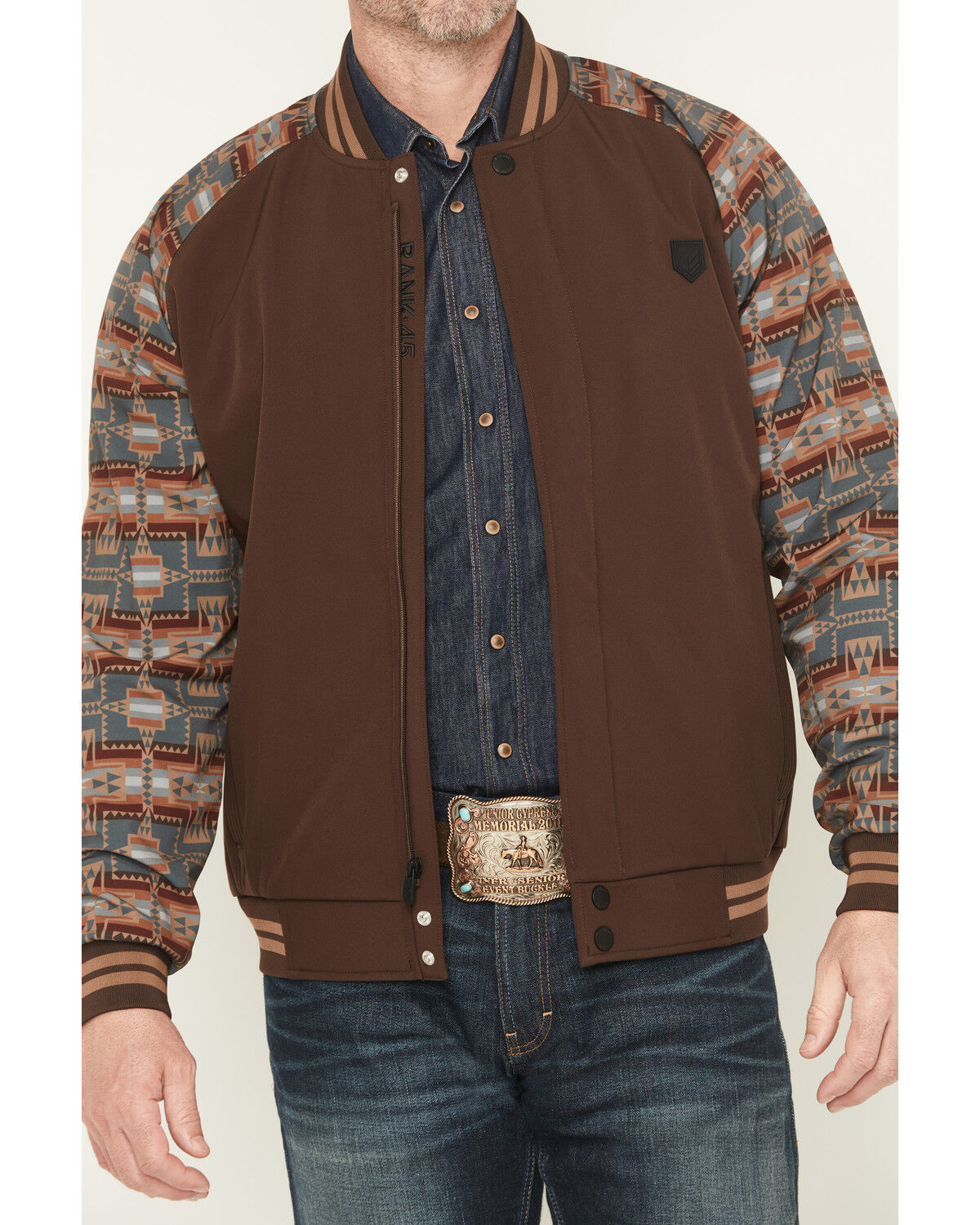 Image #3 - RANK 45® Men's Calgary Southwestern Colorblock Varsity Softshell Jacket, Brown, hi-res