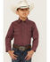 Rodeo Clothing Boys' Geo Square Dot Print Long Sleeve Snap Western Shirt, Burgundy, hi-res
