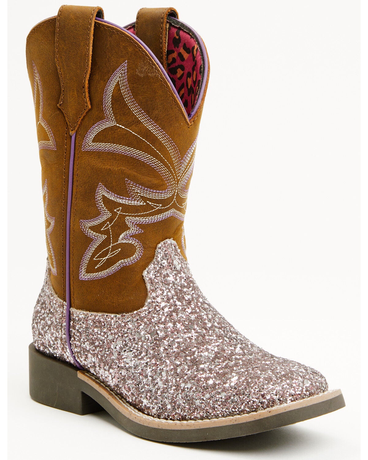 Shyanne Girls' Avery Glitter Western Boots - Broad Square Toe, Purple, hi-res