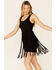 Idyllwind Women's Lady Luck Black Faux Suede Fringe Dress, Black, hi-res