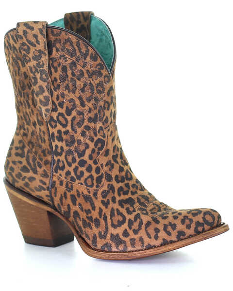 Corral Women's Leopard Print Embroidery Western Booties - Snip Toe, Multi, hi-res