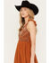 Shyanne Women's Flutter Sleeve Embroidered Dress, Caramel, hi-res